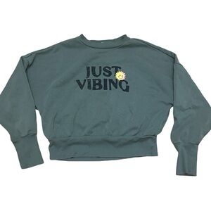 Old Navy Just Vibing Olive Green Graphic Sweatshirt Size Medium